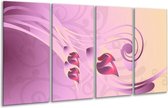 GroepArt - Glasschilderij - Modern - Paars, Roze - 160x80cm 4Luik - Foto Op Glas - Geen Acrylglas Schilderij - 6000+ Glasschilderijen Collectie - Wanddecoratie