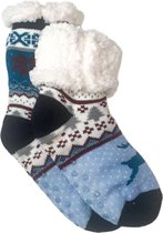Merino Wollen sokken - Zwart Blauw met Sneeuwvlok - maat 35/38 - Huissokken - Antislip sokken - Warme sokken – Winter sokken