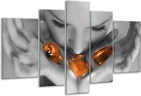 Glasschilderij Stenen - Oranje, Grijs, Wit - 170x100cm 5Luik - Foto Op Glas - Geen Acrylglas Schilderij - 6000+ Glasschilderijen Collectie - Wanddecoratie