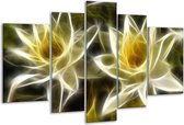 Glasschilderij Bloem - Geel, Wit, Zwart - 170x100cm 5Luik - Foto Op Glas - Geen Acrylglas Schilderij - 6000+ Glasschilderijen Collectie - Wanddecoratie