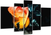 Glasschilderij Roos - Geel, Oranje, Zwart - 170x100cm 5Luik - Foto Op Glas - Geen Acrylglas Schilderij - 6000+ Glasschilderijen Collectie - Wanddecoratie
