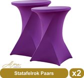 Statafelrok paars 80 cm per 2 - partytafel - Alora tafelrok voor statafel - Statafelhoes - Bruiloft - Cocktailparty - Stretch Rok - Set van 2