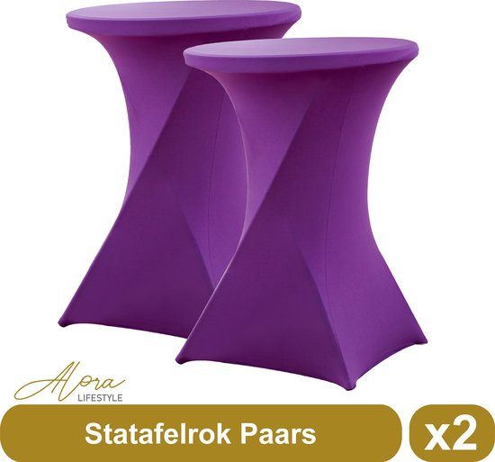 Jupe de table debout violet 80 cm par 2 - table de fête - Jupe de table Alora pour table debout - Housse de table debout - Mariage - Cocktail - Rok Stretch - Set de 2