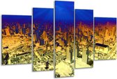 Glasschilderij Steden - Oranje, Blauw, Geel - 170x100cm 5Luik - Foto Op Glas - Geen Acrylglas Schilderij - 6000+ Glasschilderijen Collectie - Wanddecoratie