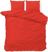 Lits-jumeaux dekbedovertrek (dekbed hoes) helder rood gestreept met fijne rode strepen / banen 240 x 220 cm (cadeau idee slaapkamer beddengoed)