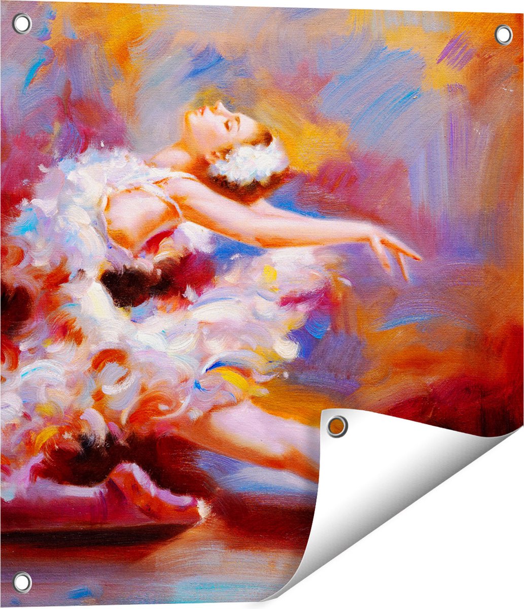 Gards Tuinposter Ballerina van Olieverf - Ballet - 50x50 cm - Tuindoek - Tuindecoratie - Wanddecoratie buiten - Tuinschilderij Multikleur