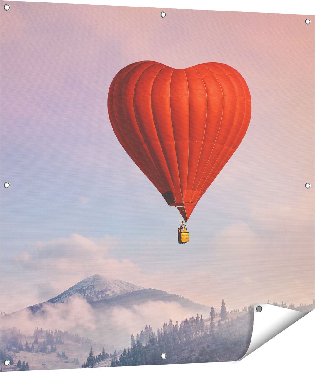 Gards Tuinposter Luchtballon in de Vorm van een Hart - 100x100 cm - Tuindoek - Tuindecoratie - Wanddecoratie buiten - Tuinschilderij Multikleur