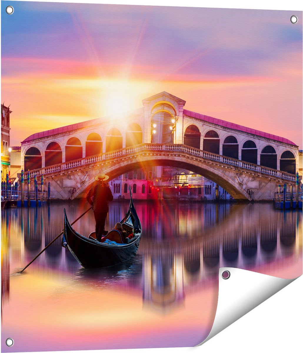 Gards Tuinposter Gondel bij de Rialtobrug in Veneti�, Itali� - 70x70 cm - Tuindoek - Tuindecoratie - Wanddecoratie buiten - Tuinschilderij Multikleur