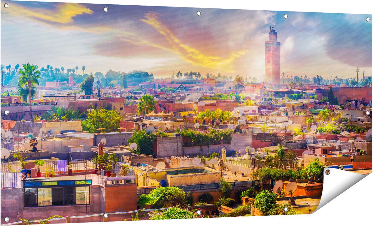 Gards Tuinposter Medina van Marrakesh in Marokko - 160x80 cm - Tuindoek - Tuindecoratie - Wanddecoratie buiten - Tuinschilderij Multikleur