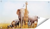 Gards Tuinposter Afrikaanse Dieren op het Gras - Afrika - 80x40 cm - Tuindoek - Tuindecoratie - Wanddecoratie buiten - Tuinschilderij