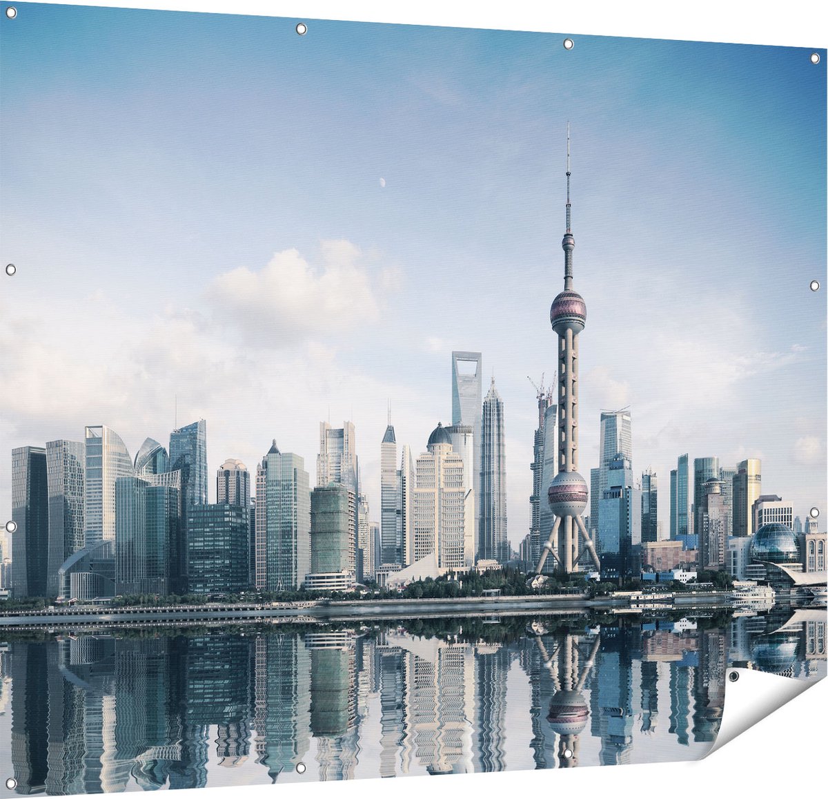 Gards Tuinposter Shanghai Skyline in China - 150x120 cm - Tuindoek - Tuindecoratie - Wanddecoratie buiten - Tuinschilderij Multikleur