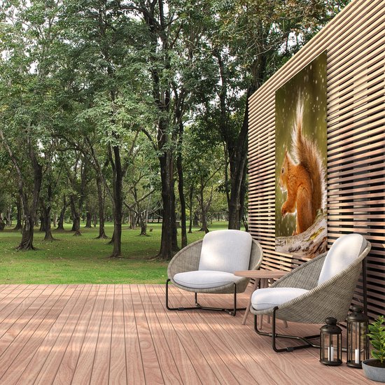 Gards Affiche de jardin Ecureuil sous la pluie - 120x150 cm - Toile de jardin - Décoration de jardin - Décoration murale extérieure - Tableau de jardin