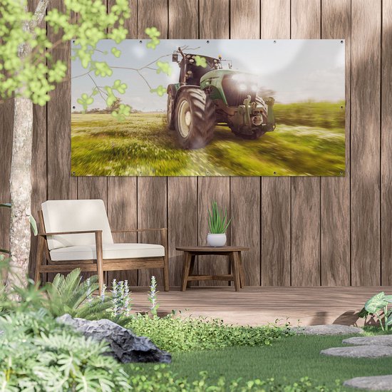 Gards Affiche de jardin Tracteur sur l'Herbe - Tracteur - 180x90 cm - Toile jardin - Décoration de jardin - Décoration murale extérieur - Tableau jardin