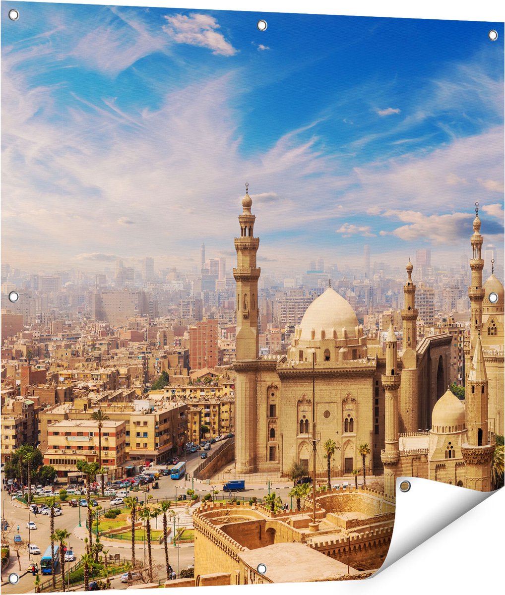 Gards Tuinposter Moskee in Cairo, Egypte - 90x90 cm - Tuindoek - Tuindecoratie - Wanddecoratie buiten - Tuinschilderij Multikleur