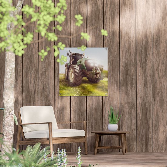 Gards Poster de jardin Tracteur sur l'herbe - Tracteur - 60x60 cm - Toile de jardin - Décoration de jardin - Décoration murale extérieure - Tableau de jardin