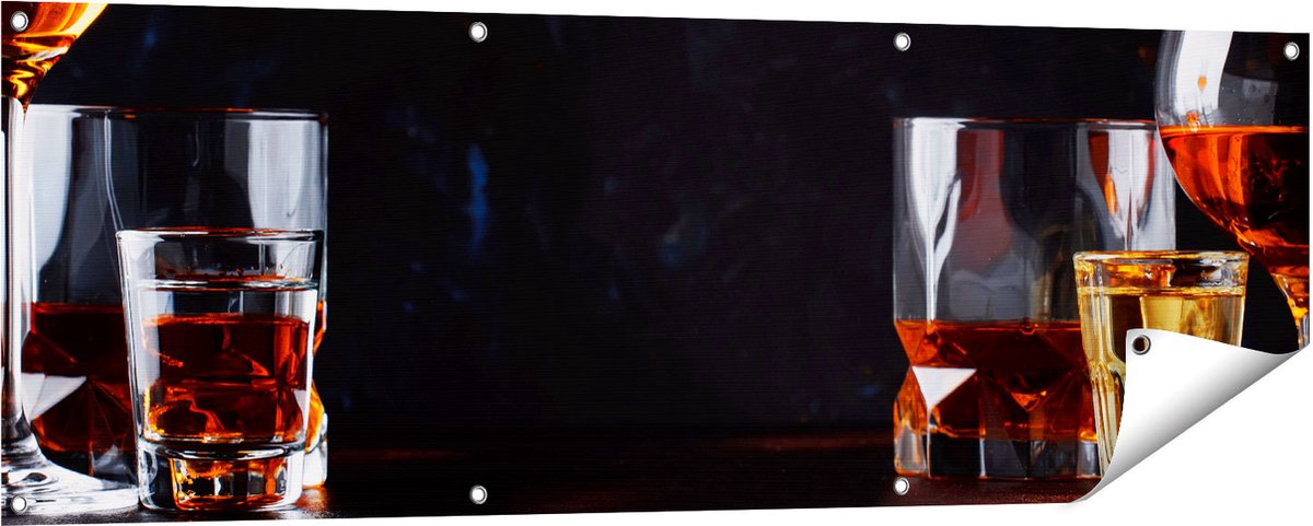 Gards Tuinposter Sterke Alcohol Drank - Glazen - 150x50 cm - Tuindoek - Tuindecoratie - Wanddecoratie buiten - Tuinschilderij Multikleur