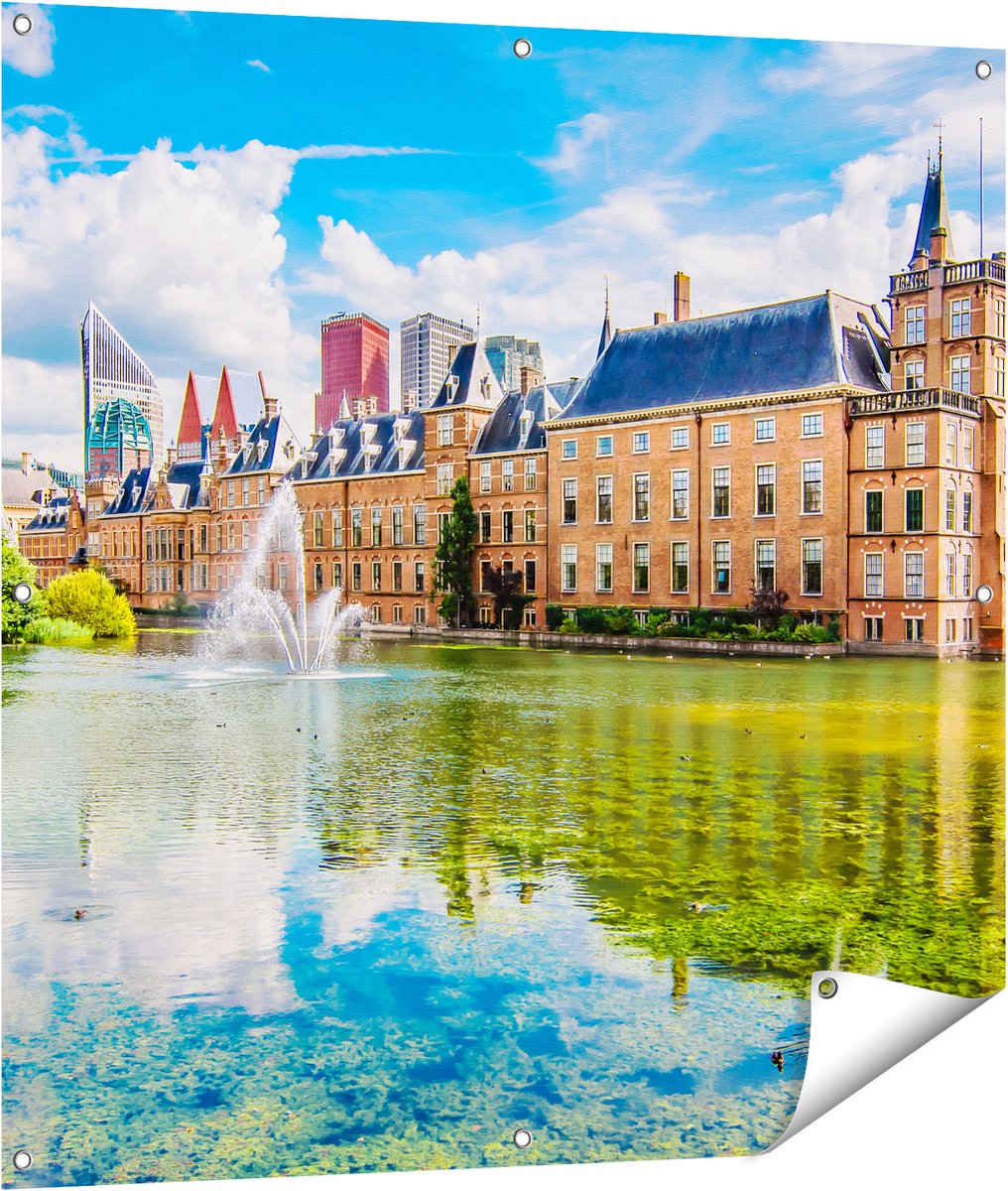 Gards Tuinposter Binnenhof met het Hofvijver in Den Haag - 100x100 cm - Tuindoek - Tuindecoratie - Wanddecoratie buiten - Tuinschilderij Multikleur