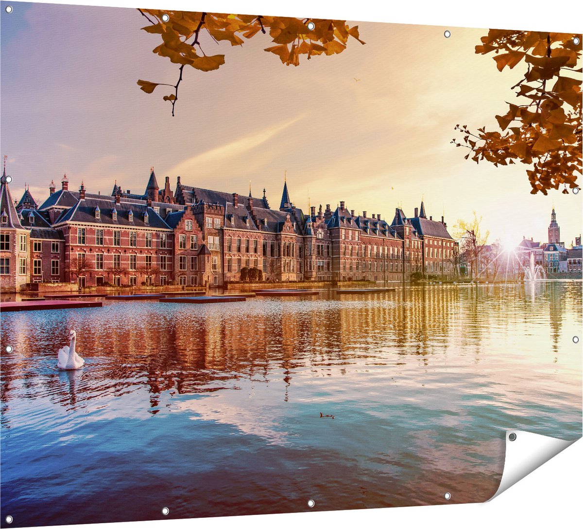 Gards Tuinposter Binnenhof Gebouw in Den Haag - 160x120 cm - Tuindoek - Tuindecoratie - Wanddecoratie buiten - Tuinschilderij Multikleur