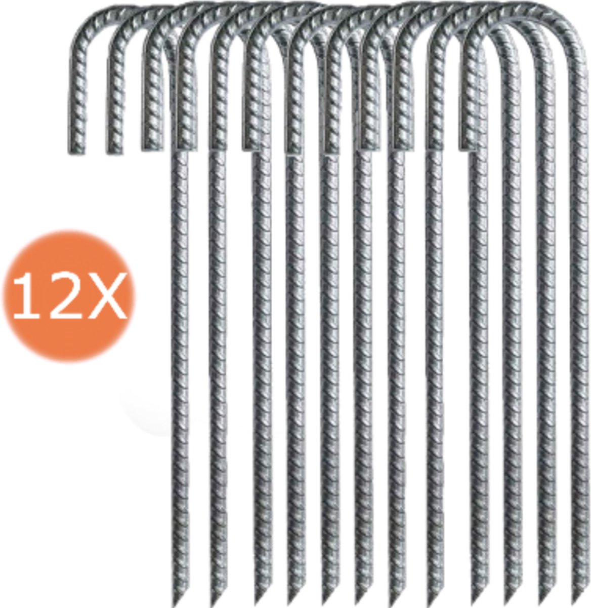 Stormharing Grondpen | XXL | 12 Stuks | Ø12 x 380mm / 40mm | Stalen Staaf | Tentharing