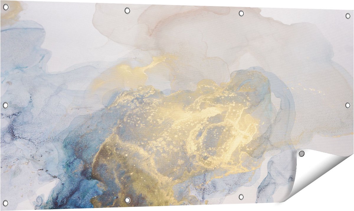 Gards Tuinposter Abstracte Kunst van Grijze Gouden Marmer - 120x60 cm - Tuindoek - Tuindecoratie - Wanddecoratie buiten - Tuinschilderij Multikleur
