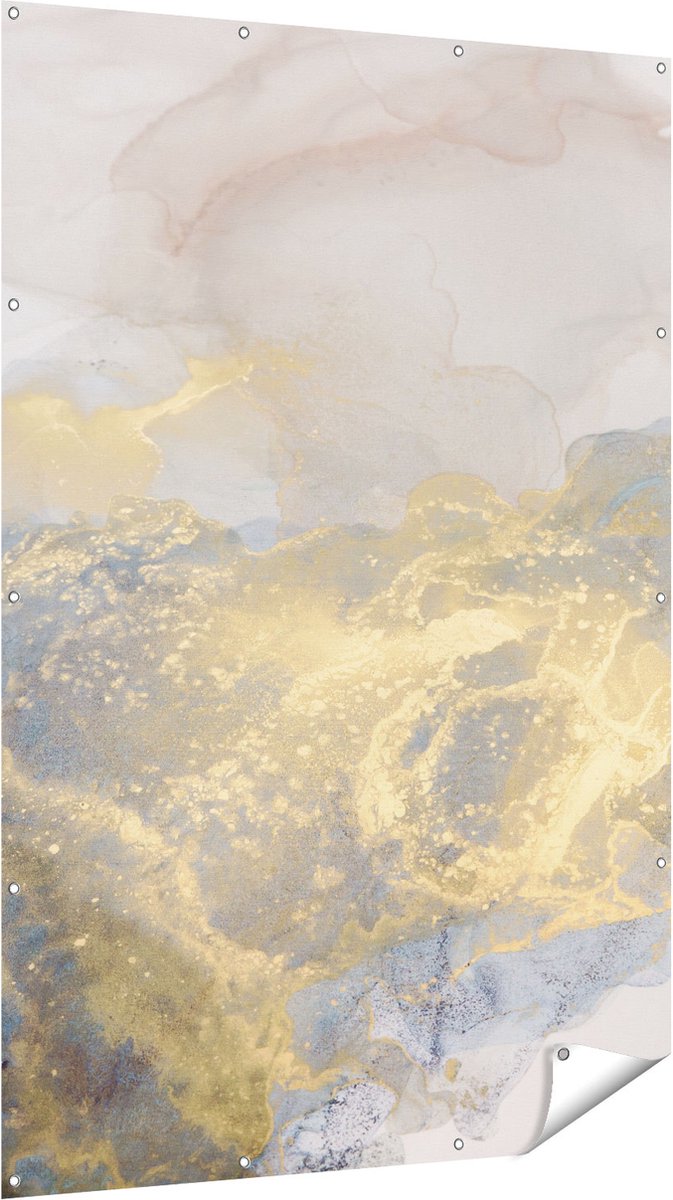 Gards Tuinposter Abstracte Kunst van Grijze Gouden Marmer - 120x180 cm - Tuindoek - Tuindecoratie - Wanddecoratie buiten - Tuinschilderij Multikleur