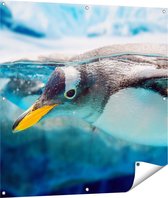 Gards Tuinposter Pingu�n Zwemt onder Water - 100x100 cm - Tuindoek - Tuindecoratie - Wanddecoratie buiten - Tuinschilderij