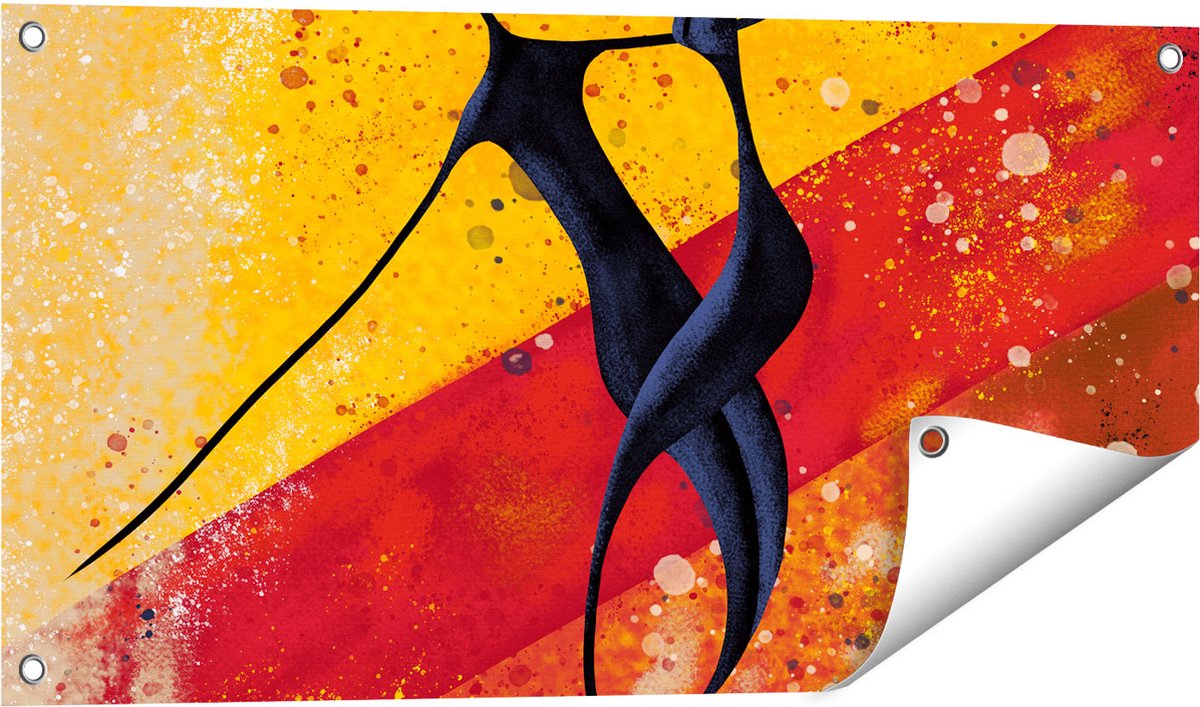Gards Tuinposter Abstracte Kunst - Dansend Afrikaans Paar - 80x40 cm - Tuindoek - Tuindecoratie - Wanddecoratie buiten - Tuinschilderij Multikleur