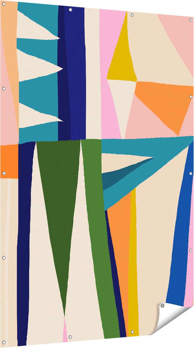 Gards Tuinposter Abstracte Kleurrijke Kunst - Driehoeken - 120x180 cm - Tuindoek - Tuindecoratie - Wanddecoratie buiten - Tuinschilderij Multikleur