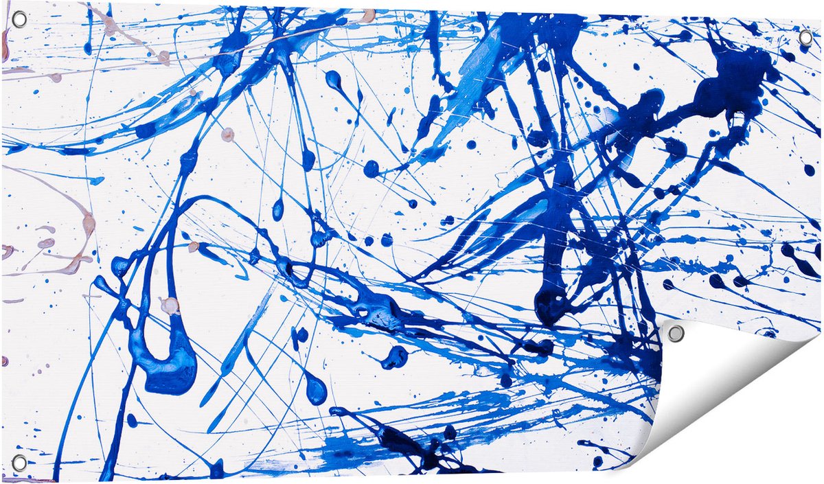 Gards Tuinposter Abstracte Kunst Blauwe Verf - 100x50 cm - Tuindoek - Tuindecoratie - Wanddecoratie buiten - Tuinschilderij Multikleur