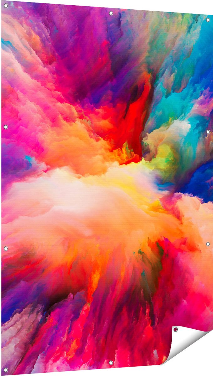 Gards Tuinposter Abstracte Kunst van Kleuren Verf - 100x150 cm - Tuindoek - Tuindecoratie - Wanddecoratie buiten - Tuinschilderij Multikleur