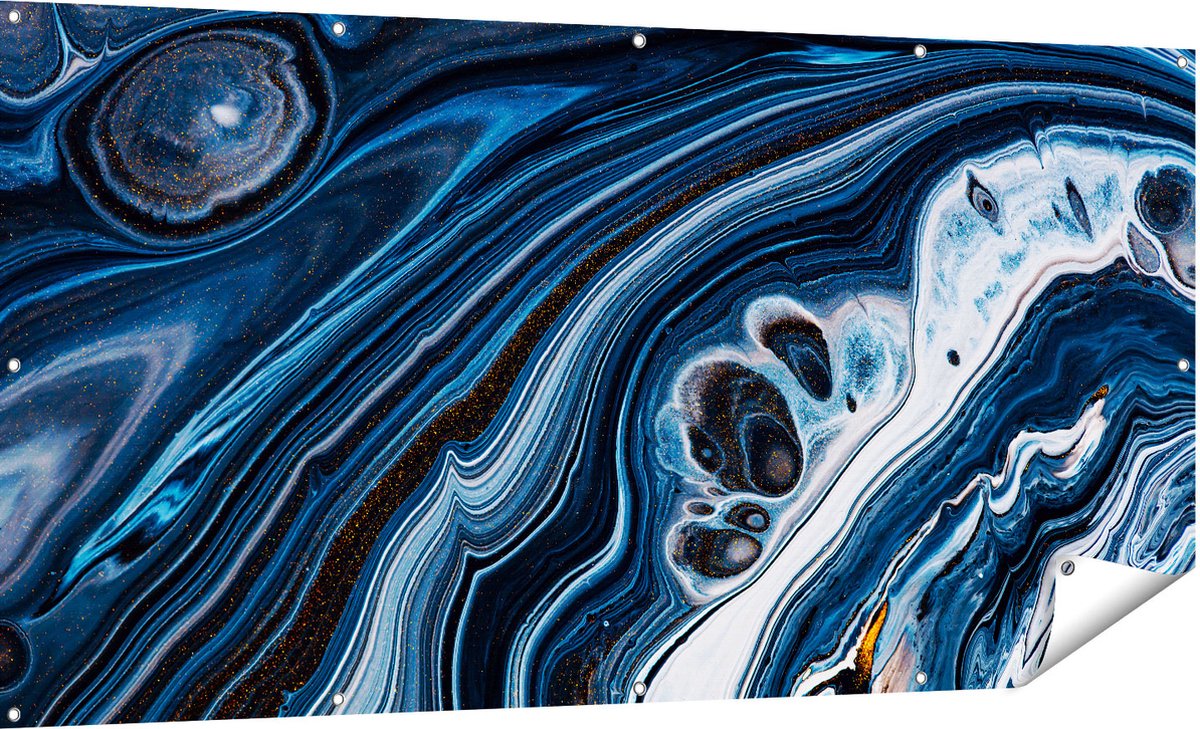 Gards Tuinposter Abstracte Kunst - Blauwe Verf - 180x90 cm - Tuindoek - Tuindecoratie - Wanddecoratie buiten - Tuinschilderij Multikleur