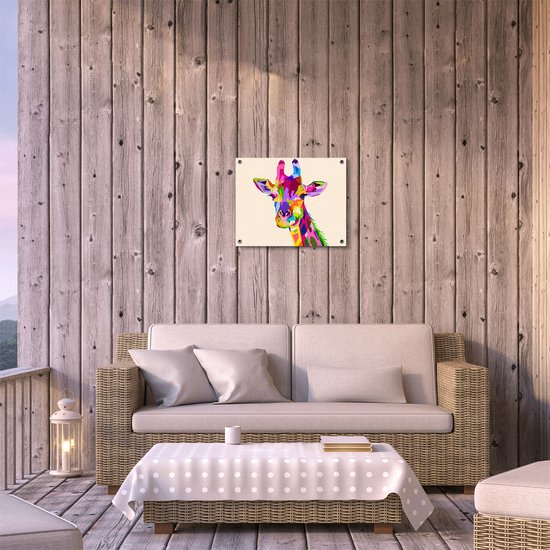 Affiche de jardin Gards Girafe colorée - Abstrait - 50x40 cm - Toile de jardin - Décoration de jardin - Décoration murale extérieure - Tableau de jardin