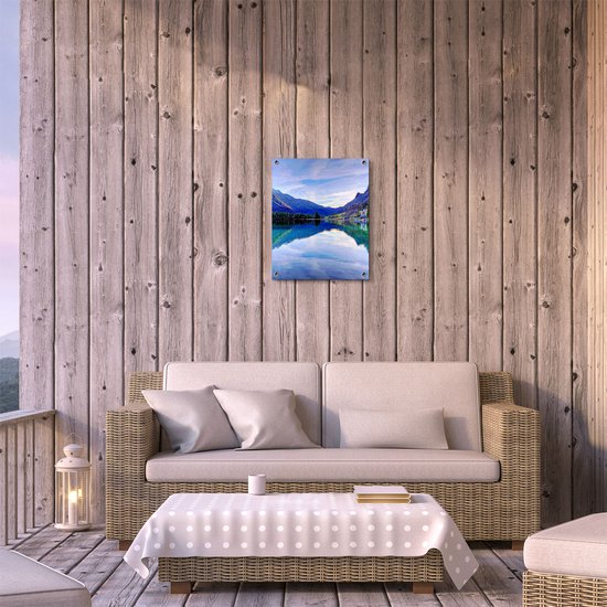 Affiche de jardin du Gards Lac avec reflet dans les Montagnes - 40x50 cm - Toile de jardin - Décoration de jardin - Décoration murale extérieure - Tableau de jardin