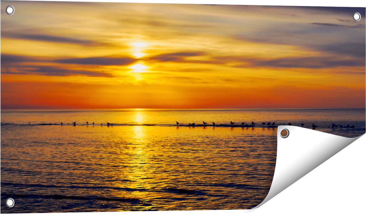 Gards Tuinposter Zonsondergang in de Zee - 80x40 cm - Tuindoek - Tuindecoratie - Wanddecoratie buiten - Tuinschilderij Multikleur