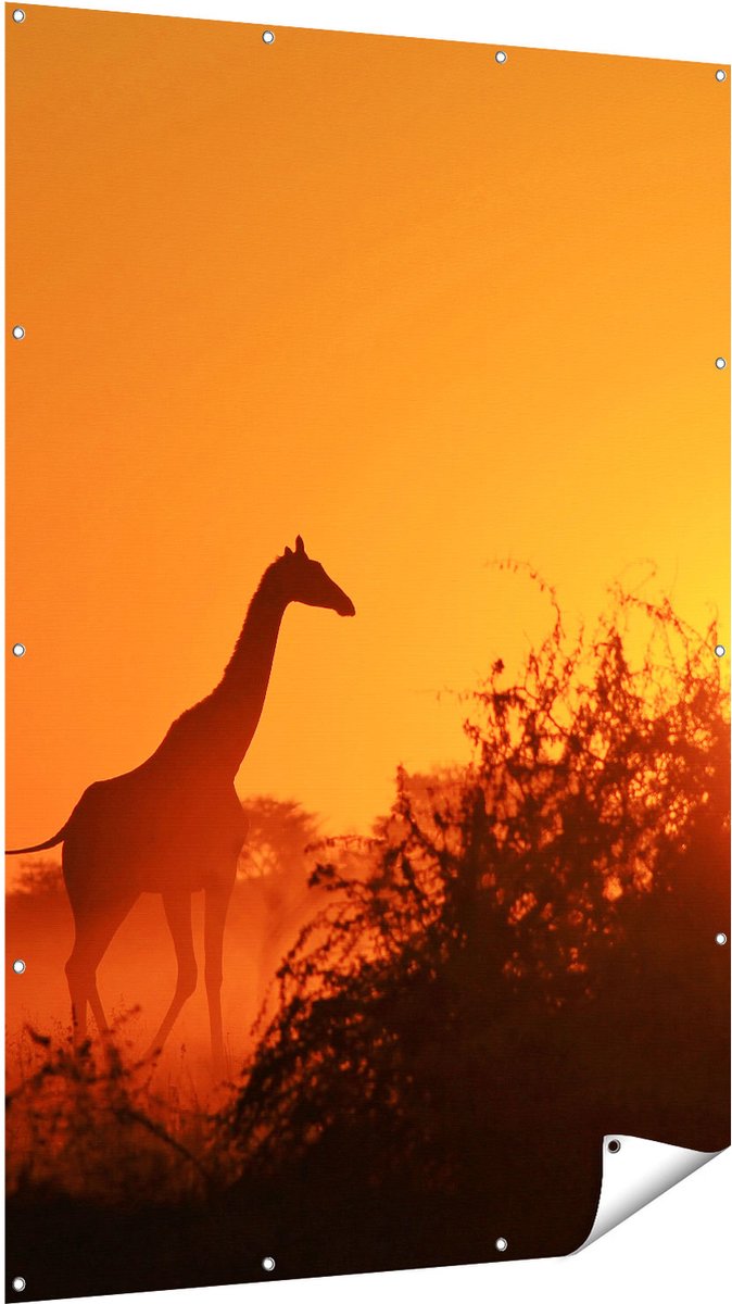 Gards Tuinposter Drie Giraffe Silhouetten bij Zonsondergang - 120x180 cm - Tuindoek - Tuindecoratie - Wanddecoratie buiten - Tuinschilderij Multikleur