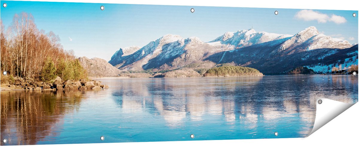 Gards Tuinposter Meer bij het Bergen Landschap in Noorwegen - 180x60 cm - Tuindoek - Tuindecoratie - Wanddecoratie buiten - Tuinschilderij Multikleur