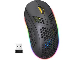 HXSJ T90 2.4G Draadloze Gaming Muis – Bluetooth – Computermuizen – Ultra licht – RGB Verlichting – Zwart