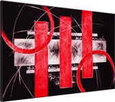 Schilderij - Modern - Rood , Grijs , Zwart - 120x70cm 1Luik - GroepArt - Handgeschilderd Schilderij - Canvas Schilderij - Wanddecoratie - Woonkamer - Slaapkamer - Geschilderd Door Onze Kunstenaars 2000+Collectie Maatwerk Mogelijk