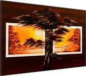 Schilderij - Boom - Bruin , Oranje , Geel  - 120x70cm 1Luik - GroepArt - Handgeschilderd Schilderij - Canvas Schilderij - Wanddecoratie - Woonkamer - Slaapkamer - Geschilderd Door Onze Kunstenaars 2000+Collectie Maatwerk Mogelijk