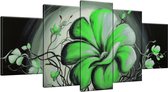 Schilderij - Modern - Groen , Grijs - 150x70cm 5Luik - GroepArt - Handgeschilderd Schilderij - Canvas Schilderij - Wanddecoratie - Woonkamer - Slaapkamer - Geschilderd Door Onze Kunstenaars 2000+Collectie Maatwerk Mogelijk