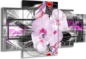 GroepArt - Schilderij -  Orchidee, Bloemen - Grijs, Paars - 160x90cm 4Luik - Schilderij Op Canvas - Foto Op Canvas