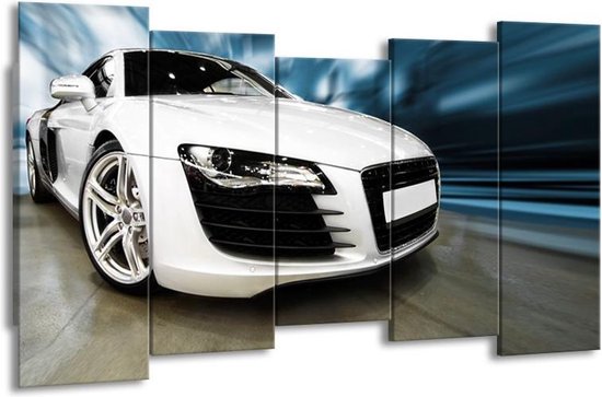 GroepArt - Canvas Schilderij - Audi, Auto - Wit, Blauw - 150x80cm 5Luik- Groot Collectie Schilderijen Op Canvas En Wanddecoraties
