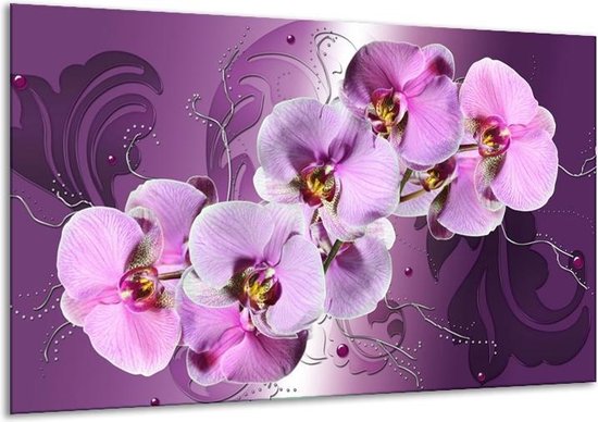 Glasschilderij Orchidee - Paars - 120x70cm 1Luik - Foto Op Glas - Geen Acrylglas Schilderij - GroepArt 6000+ Glasschilderijen Art Collectie - Wanddecoratie - Woonkamer - Slaapkamer