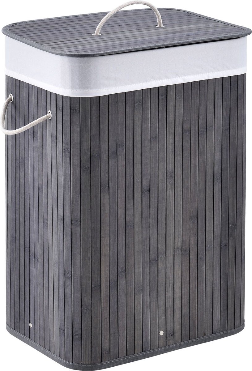 Goedkoopste Bamboe Wasmand Curly - 72 L - Grijs - Uitneembare Waszak