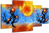GroepArt - Schilderij -  Art - Blauw, Oranje, Zwart - 160x90cm 4Luik - Schilderij Op Canvas - Foto Op Canvas