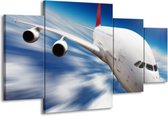 GroepArt - Schilderij -  Vliegtuig - Wit, Blauw, Rood - 160x90cm 4Luik - Schilderij Op Canvas - Foto Op Canvas