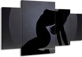 GroepArt - Schilderij -  Vrouw - Zwart, Grijs, Wit - 160x90cm 4Luik - Schilderij Op Canvas - Foto Op Canvas
