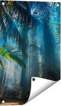 Gards Tuinposter Dichtbegroeide Jungle met Zonnestralen - 40x60 cm - Tuindoek - Tuindecoratie - Wanddecoratie buiten - Tuinschilderij