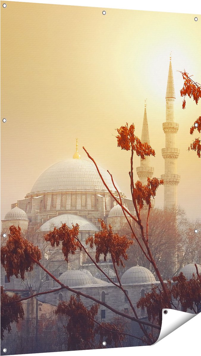 Gards Tuinposter Suleymaniye Moskee in Istanbul - 100x150 cm - Tuindoek - Tuindecoratie - Wanddecoratie buiten - Tuinschilderij Multikleur