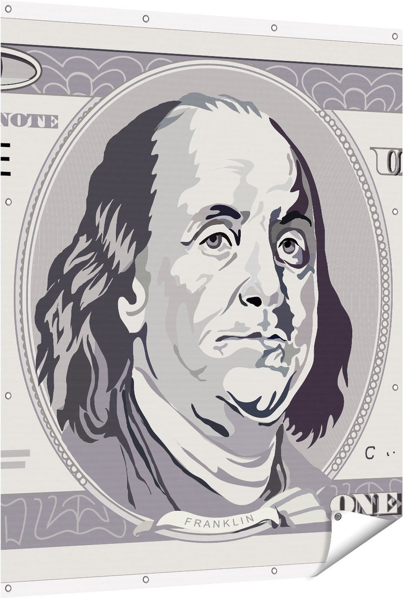 Gards Tuinposter Geld Dollar Biljet - Briefje van 100 Dollar - 120x150 cm - Tuindoek - Tuindecoratie - Wanddecoratie buiten - Tuinschilderij Multikleur